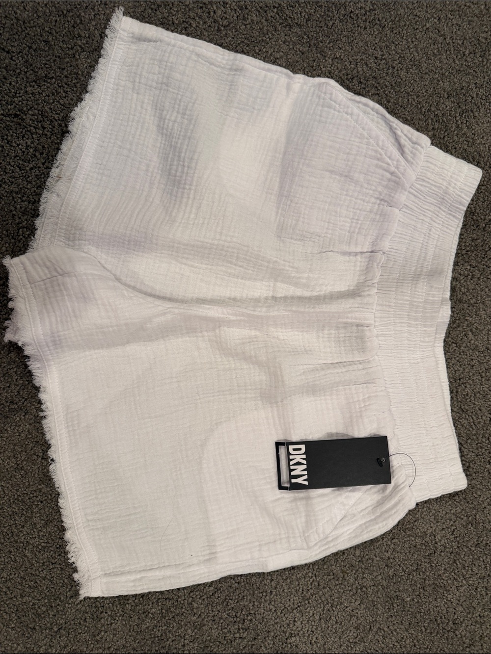 DKNY White High-Waist Textured Pull-On Shorts